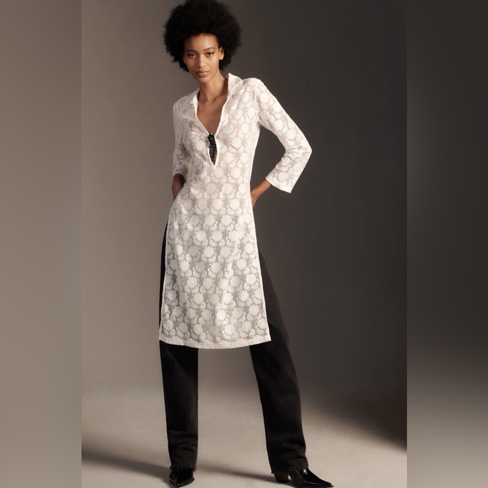 Anthropologie Long-Sleeve Sheer Lace Top